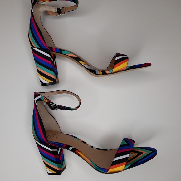 INC International Concepts Vibrant Fabric Striped Sandals Block Heel Size 9 - Picture 7 of 10